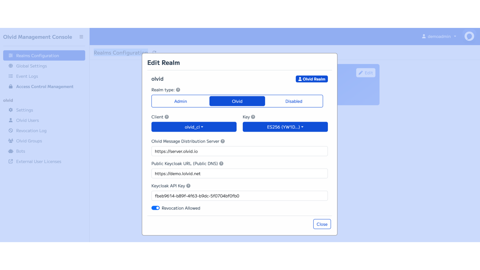 Olvid Keycloak Admin Console